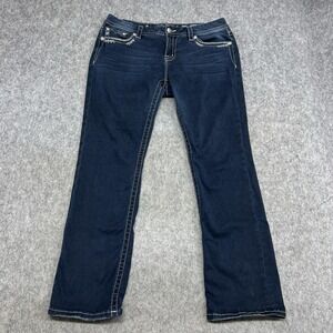 Miss Me Jeans Womens 33 Blue Mid Rise Easy Straight Thick Stitch Stretch 34x31